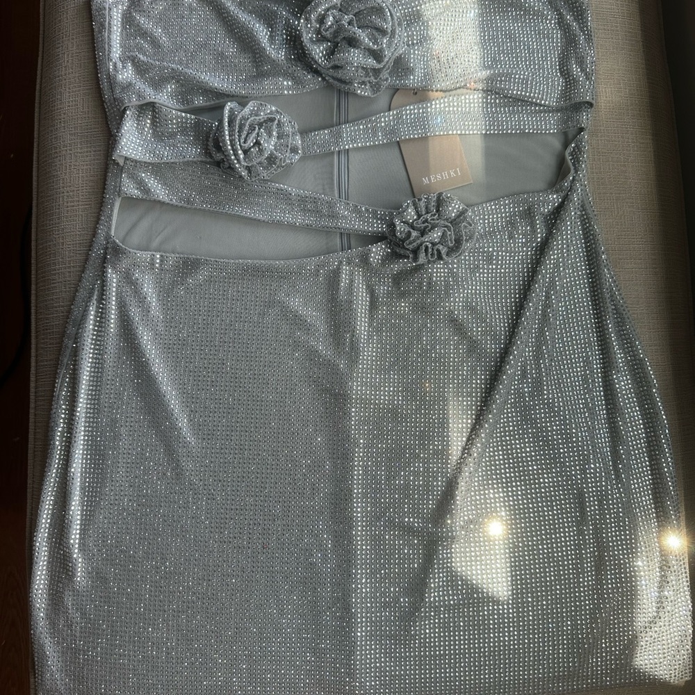 Meshki Silver Strapless Embellished Bodycon Dress